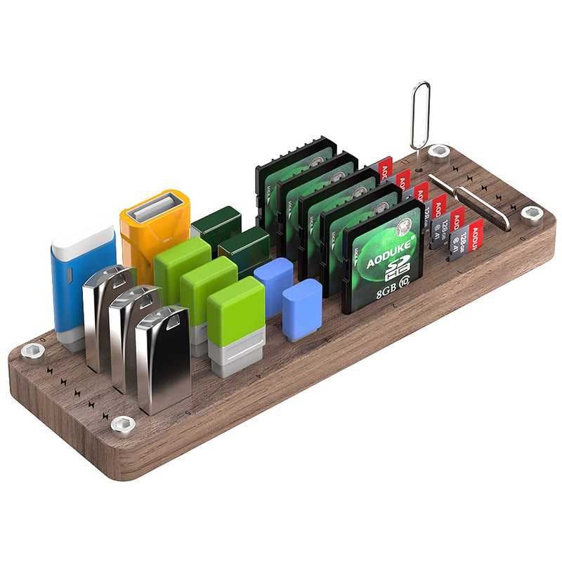 [Australia - AusPower] - FEIFANZHE Wooden Memory TF SD Card Case Box and USB Drive Stand / SD Card Holder Desk,Micro SD Card Case,Memory Card Case, Mobile Card Taking Needle Carrying Case-01M pure walnut wood 