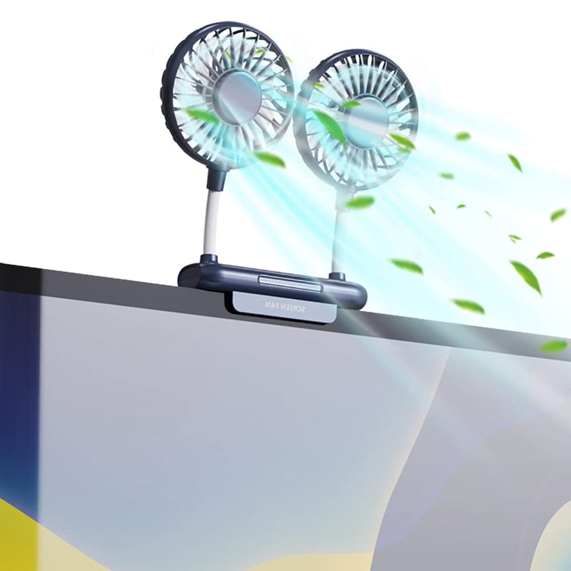 [Australia - AusPower] - Desktop Fan, THRRLY Monitor Clip on Fan with 2 Fan Heads, 3 Speeds Office Desk fan USB Powered Cooling Fan with Sturdy Adjustable Clamp, Strong Wind Quiet Personal USB Small Fan for Laptops, Desktop. Dark Blue 
