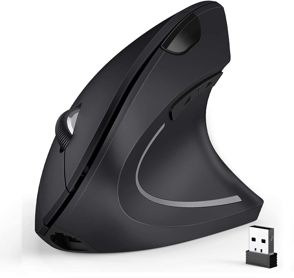 [Australia - AusPower] - Bluetooth Ergonomic Mouse, 2.4G Wireless + Bluetooth Dual-Mode Vertical Mice for 3 Devices, 6 Buttons, Silent Rechargeable Wireless Mouse for PC / Laptop / Desktop with Windows, Mac, Linux (Black) 