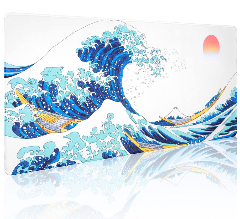 [Australia - AusPower] - Sea Wave Japanese Cool Mouse Pad Gaming XXL Full Desk Mat Extra Large Long Extended Mousepad Big Pads Table Keyboard Mat for Office Home Game 35.4 X 15.7 Inches Sea Wave Japanese Cool XXL-35.4x15.7 Inch 