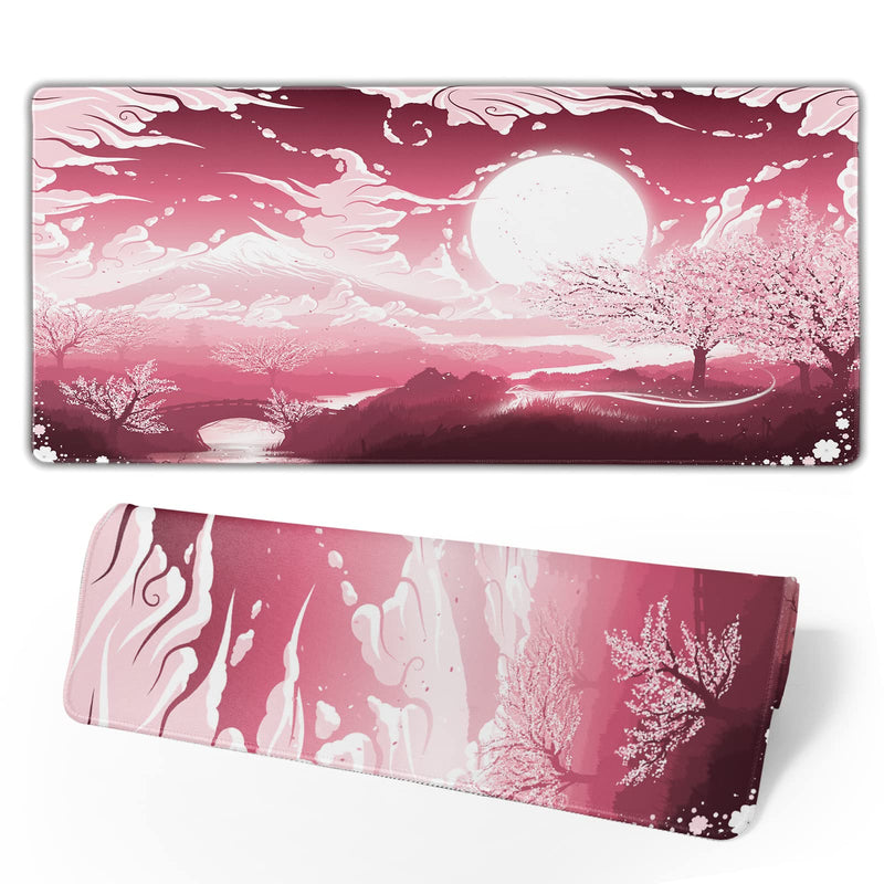 [Australia - AusPower] - Japanese Mount Fuji Pink Cherry Blossom Gaming Mouse Pad Long Extended XL Mousepad Desk Pad Large Rubber Mice Pads Stitched Edges 31.5'' X 11.8'' 4.7 pink Sakura 