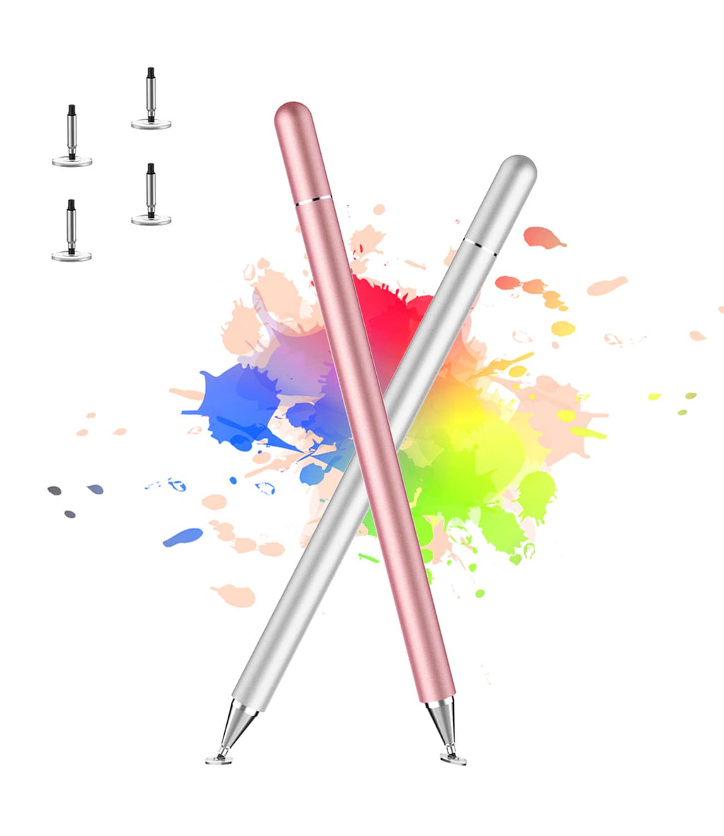 [Australia - AusPower] - Stylus Pen for iPad, LUNTAK Stylus Pens for Apple/iPhone/Ipad pro/Mini/Air/Android/Microsoft/Surface All Capacitive Touch Screens Universal with 4 Replacement Tips (2 Pcs, Pink and Silver) 