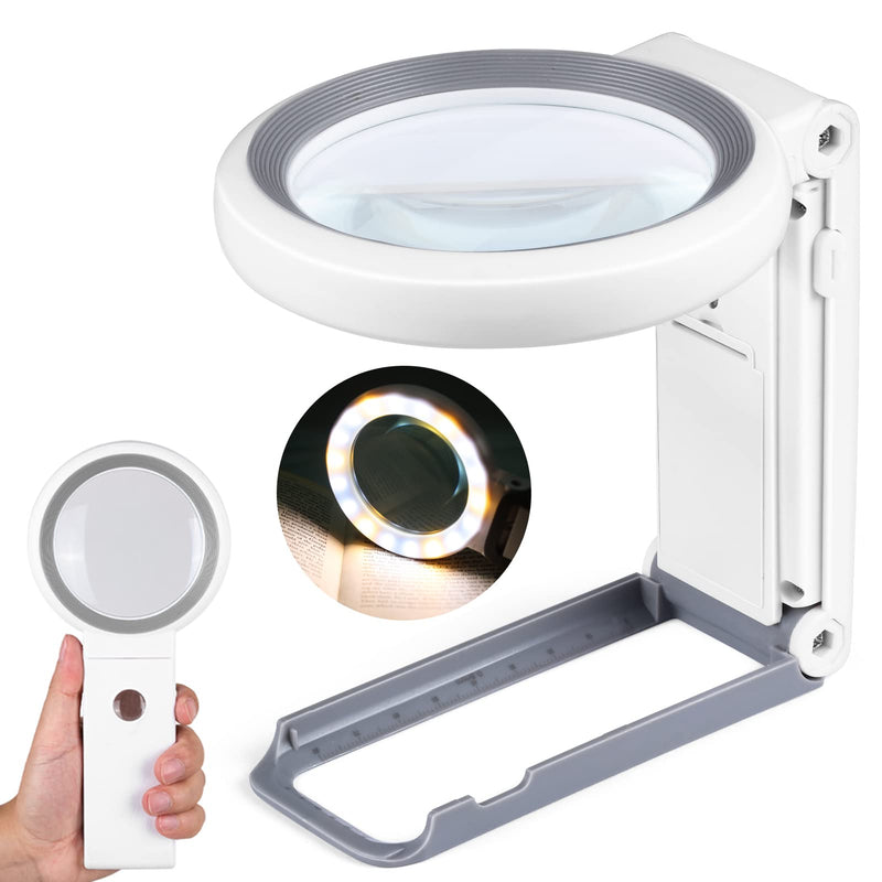 [Australia - AusPower] - 30X 10X Magnifying Glass with Light and Stand, Foldable Handheld Magnifying Glass 18 LED Illuminated Lighted Magnifier for Macular Degeneration, Seniors Reading, Close Work, Coins, Jewelry 