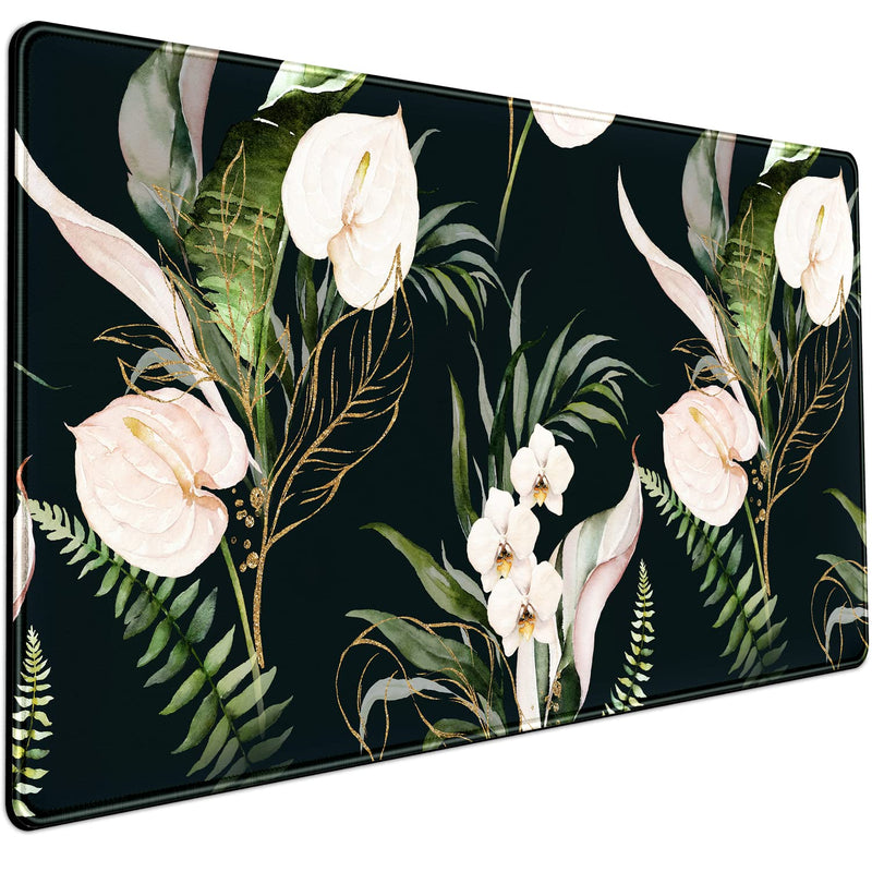 [Australia - AusPower] - Desk Mat Black and Gold White Rose Flowers Decor Large Keyboard Mouse Pad for Laptop Pc Setup Desk Cover Protector Desk DéCor for Office Home Work Gaming 31.5" X 15.7" Stitched Edge Non-Slip Design A Blue black 