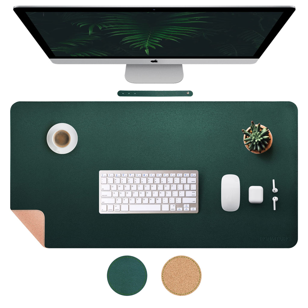 [Australia - AusPower] - RENMTURE Dual-Sided Desk Pad,Natural Cork & PU Leather Large Mouse mats for Office and Home Work,Desk Protector Non-Slip (36"x17",Dark Green+Cork ) Dark Green 