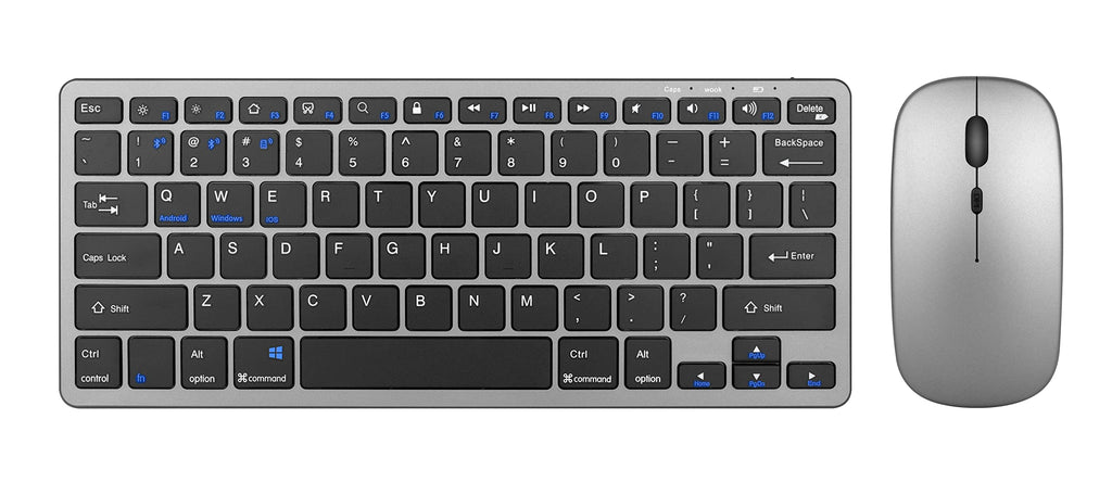 [Australia - AusPower] - 2.4G Bluetooth Wireless Keyboard and Mouse Combo, Multi-Device Ultra Slim Keyboard Mouse Combo with 12 Hot Keys for Windows, Computer, Desktop, PC, Laptop, Mac Tablet, Smart TV Silver 