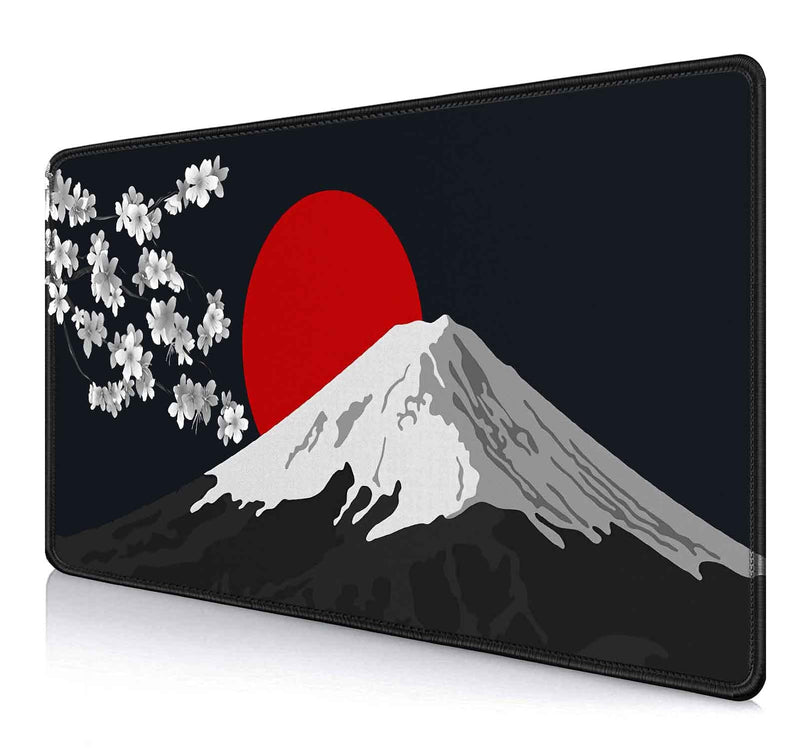 [Australia - AusPower] - IMAYONDIA Japan Mount Fuji Large Gaming Mouse Pad (35.4x15.7 in), Extended Non-Slip Rubber Base Mousepad, Keyboard Mat Desk Pad for PC Gamer, Computer, Desktop Accessories- Black White Red Scenery Japan Mount Fuji Scenery 