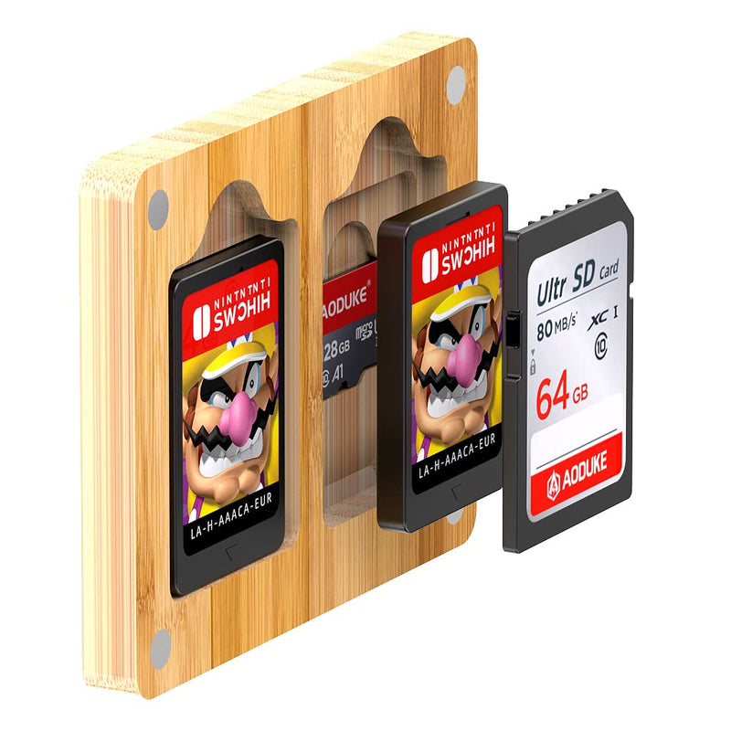 [Australia - AusPower] - AODUKE Transparent Bamboo Magnetic Closure Switch Game Card Case and Micro SD TF Card Memory Card Storage Box Holder,Storage rack-AJCX02SD-Z 2 slot acrylic+bamboo 