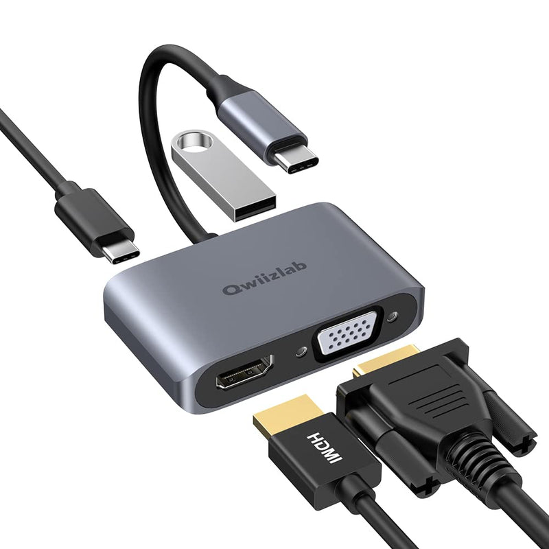 [Australia - AusPower] - Qwiizlab USB C to HDMI Adapter(4K@30Hz), USB C to VGA Adapter(1080P@60Hz), USB-C PD 60W, USB 3.0 Data Port, Multiport Hub for Dell XPS, iPad Pro, MacBook, Pixel Book, Surface Pro, Samsung Galaxy 