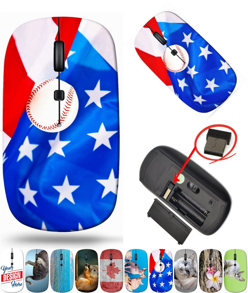 [Australia - AusPower] - Maizi Wireless Mouse for Laptop Computer PC MacBook Chromebook, Wireless Mouses Image ID: 10046308 American Flag and Baseball Ball Portable 2.4G with USB Receiver Made in USA BYADAUa0PA_AMERICAN FLAG AND BA_042 