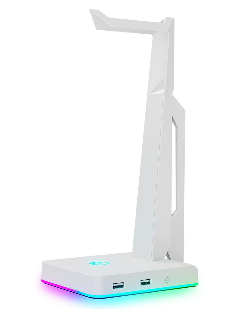 [Australia - AusPower] - IFYOO RGB Gaming Headset Stand with 2 USB Ports, Game Headphone Mount for PC, Xbox One, PS4, Switch, Earphone Holder Hanger, Great for Gaming Stations, Fancy Desk Gamer Accessories, White 