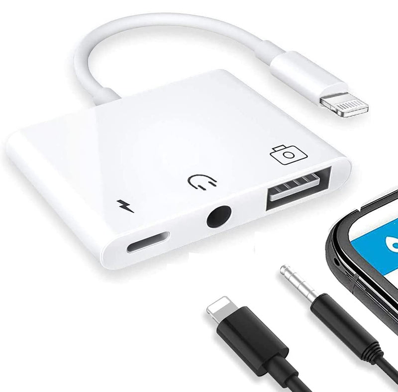 [Australia - AusPower] - USB to iPhone/iPad Adapter,[Apple MFi Certified] iPhone USB Camera Female OTG Adapter with 3.5mm Aux Jack and Lightning Charging Port for iPhone 13 12 11 X 8 7 6,Support USB Flash Drive,MIDI Keyboard 