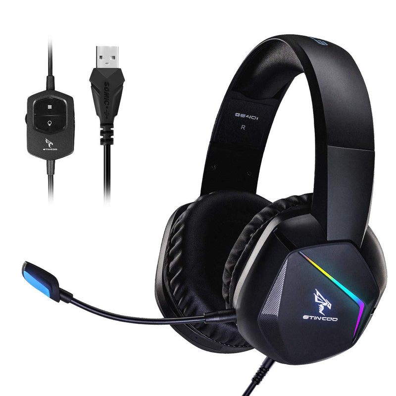[Australia - AusPower] - EASARS Wired Gaming Headset for PC, PS5, PS4, USB Gaming Headphones with Detachable Microphone, 7.1 Surround Sound, RGB Lights PC Headset 