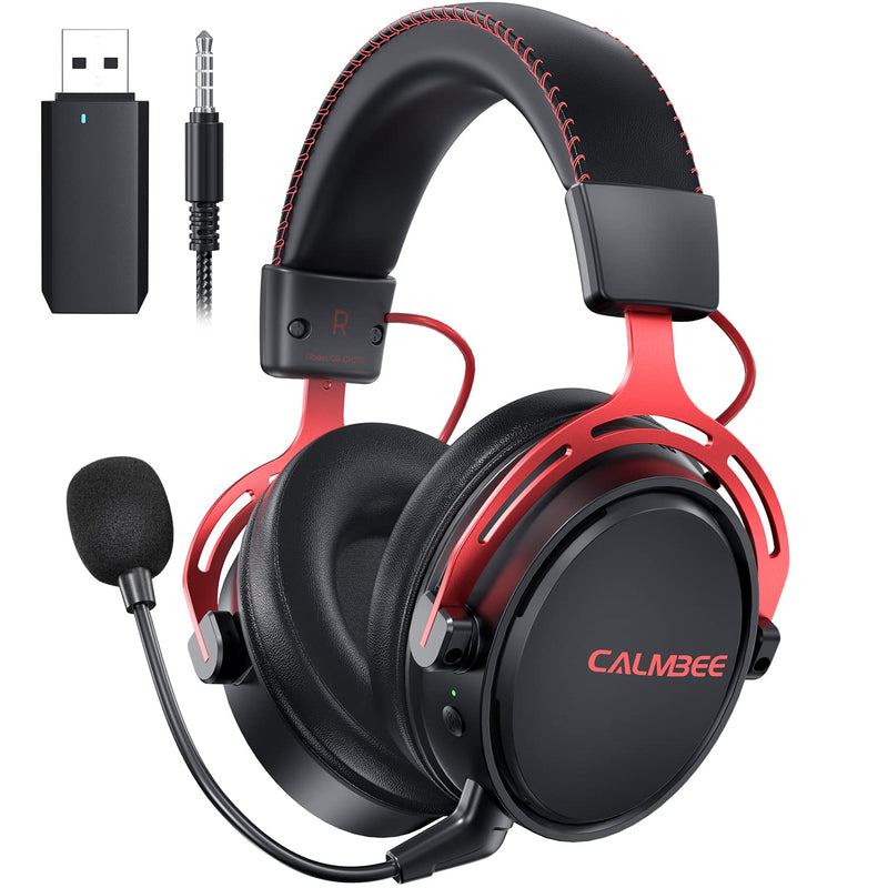 [Australia - AusPower] - Wireless Gaming Headset with Microphone for PC PS5 PS4 Playstation, 2.4G USB Computer Headphones with Mic,Over-Ear Wireless Bluetooth Gamer Headsets for Laptop Mac Red 