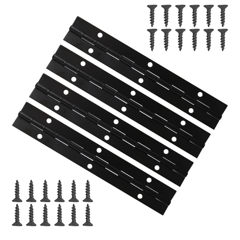 [Australia - AusPower] - KINBOM 4 Pcs 6 Inch Piano Hinges and 24 Screws, Metal Piano Hinge Stainless Steel Continuous Hinge Heavy Duty Piano Hinge with Holes for Piano Cabinet Door Window Boat (Black) 