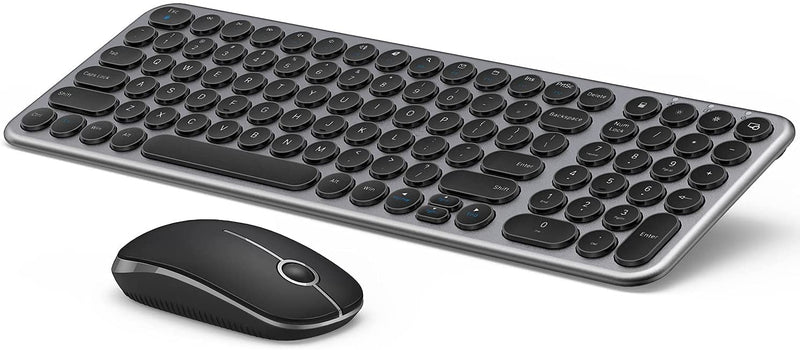 [Australia - AusPower] - Wireless Keyboard and Mouse Combo, 2.4G Retro Computer Keyboard Mouse with Round Keys, Slim Quiet Keyboard Mouse with 2 in 1 Nano USB Receiver for Windows, Laptop, PC, Notebook -Black Black 