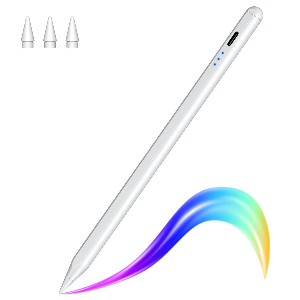 [Australia - AusPower] - Stylus Pen for iPad with Palm Rejection, Active Bluetooth Stylus Pencil Compatible with Apple iPad/iPad Pro/Air/Mini (2018 and Later) for Writing/Drawing, with Indicator Lights, Magnetic Design white 