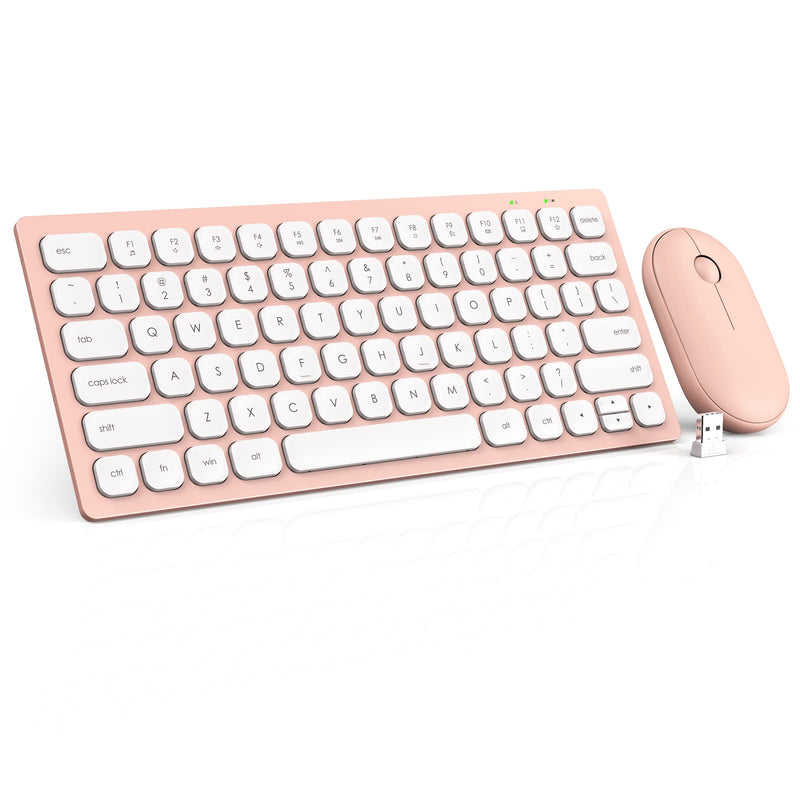 [Australia - AusPower] - Small Wireless Keyboard and Mouse, Trueque Ultra Slim Silent Mini Keyboard Mouse - 78 Keys, Space Saving, Sleep Mode, 2.4GHz USB Portable Compact Cordless Combo for PC, Laptop, Mac, Windows - Pink 