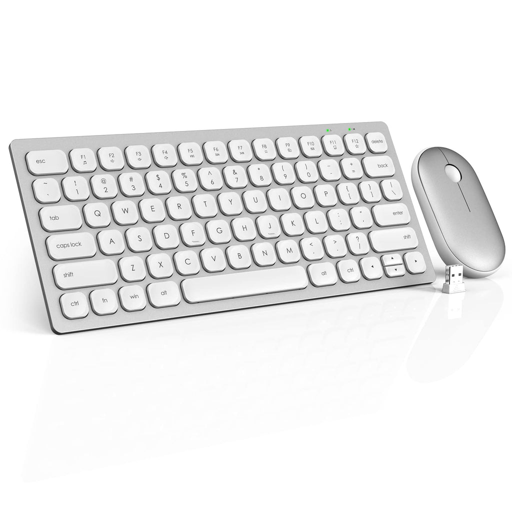[Australia - AusPower] - Small Wireless Keyboard and Mouse, Ultra Slim Silent Mini Keyboard with 78 Keys, Space Saving, Sleep Mode, Compact Portable Keyboard Mouse Combo for Windows / Mac, PC Computer Laptop - Trueque, White 