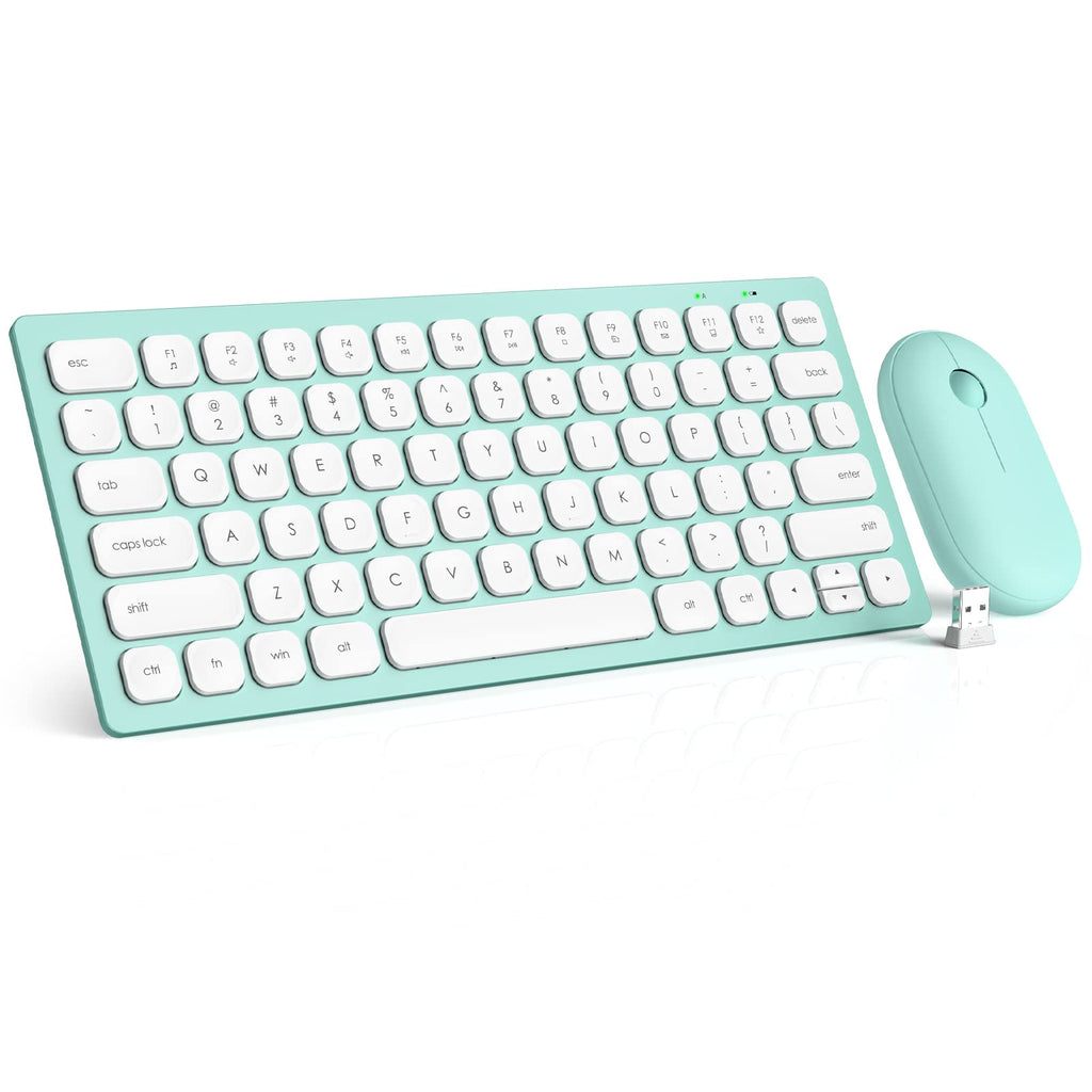 [Australia - AusPower] - Small Wireless Keyboard and Mouse, Ultra Slim Silent Mini Keyboard with 78 Keys, Space Saving, Sleep Mode, Compact Portable Keyboard Mouse Combo for Windows / Mac, PC Computer Laptop - Trueque, Green 