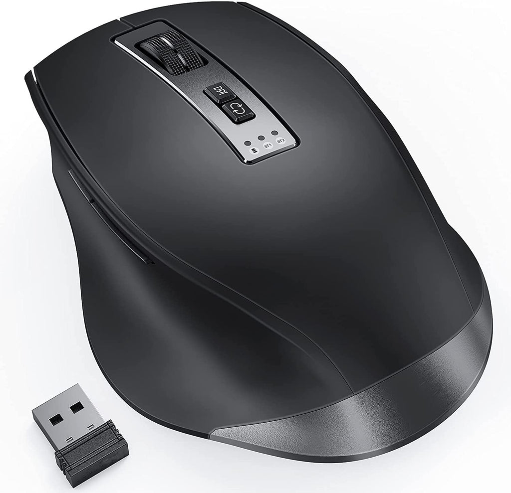 [Australia - AusPower] - Bluetooth Ergonomic Mouse, Rechargeable Three-Mode (BT4.0+BT4.0+2.4G) Silent Wireless Mouse, Easy-Switch up to 3 Devices for Laptop iPad Computer Windows/Mac - Black 