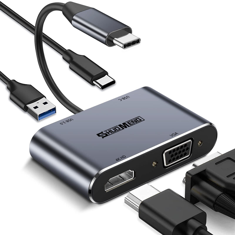 [Australia - AusPower] - USB C to HDMI VGA Adapter, Shuomeng 4 in 1 USB-C to HDMI Adapter (Thunderbolt 3 Compatible) Hub Compatible for MacBook Pro/Air/ipad Pro 2018-2020, Dell, XPS,Samsung Galaxy S20 S10,Other Type-C Device [4 in 1] HDMI/VGA/PD/USB 