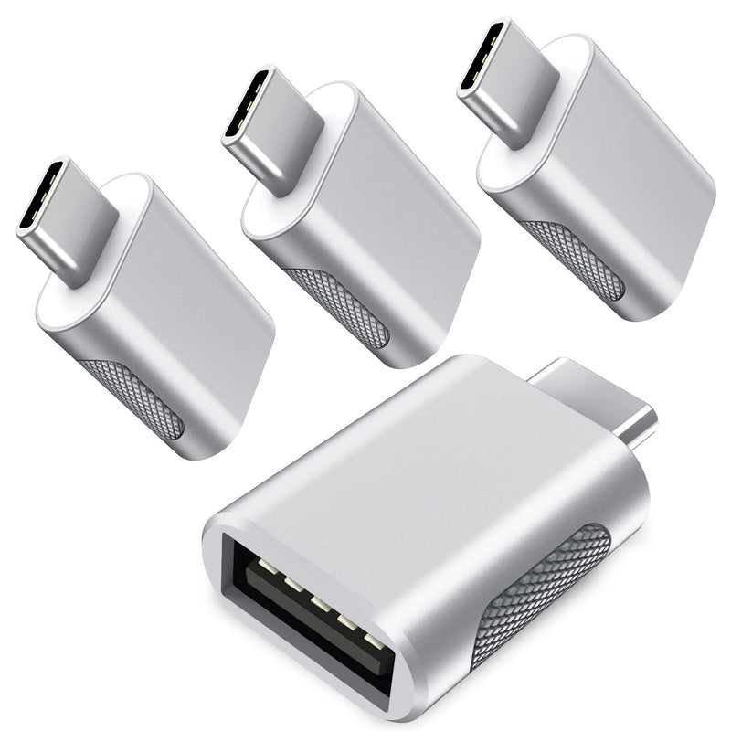 [Australia - AusPower] - Upgrade 10Gbps USB C to USB 3.0 OTG Adapter (4 Pack), AuviPal USB Type C Male to USB A Female, Thunderbolt 4/3 to USB Converter for MacBook Pro/Air, iPad, iMac and More Type C Devices - Silver 