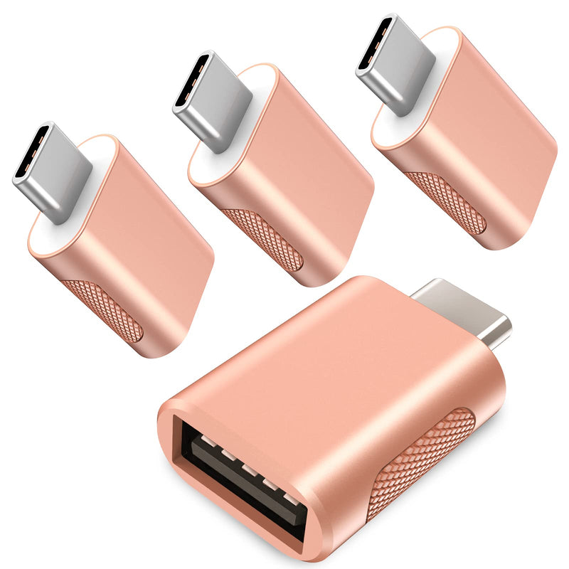 [Australia - AusPower] - Upgrade 10Gbps USB C to USB 3.0 OTG Adapter (4 Pack), AuviPal USB Type C Male to USB A Female, Thunderbolt 4/3 to USB Converter for MacBook Pro/Air, iPad, iMac and More Type C Devices - Rose Gold 