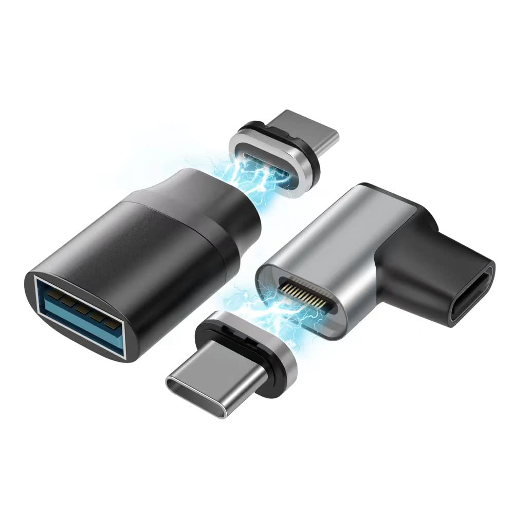 [Australia - AusPower] - USB C to USB Adapter Magnetic Connector + USB C Magnetic Adapter Right Angle PD 100W Data Transfer Compatible with MacBook Pro/Air/ Type C Devices 