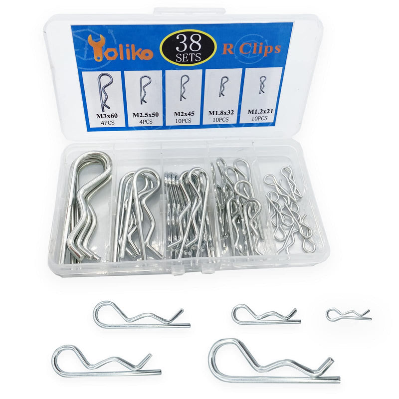 [Australia - AusPower] - Yoliko 38 Pcs Hitch Pin Clip R Clips Retaining Pins Tractor Cotter Pin Hair Pin Assortment Spring Clip Retainer Pins Hitch Keeper Pins Kit for Dolly Pins/Trailer Pin Clips/Hand Ttruck Pin Replacement 38 pcs in 5 size 