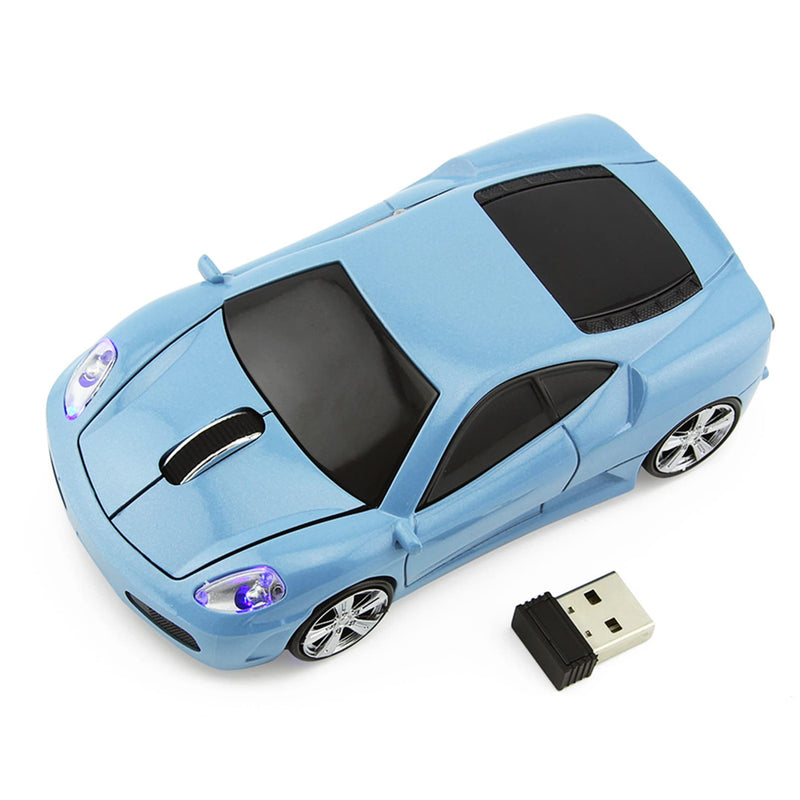 [Australia - AusPower] - Car Mouse Wireless, 3C Light Cool 3D Sport Car Shaped Mouse Optical Mini Office Mice 1600 DPI with USB Receiver for PC/Computer/Laptop Gift for Kid(Light Blue) Light Blue 