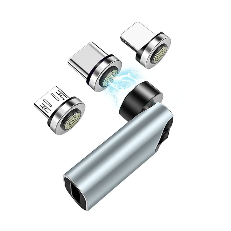 [Australia - AusPower] - USB C Magentic Adapter 540 Degree Rotation 3 in 1 QC 3.0 Fast Charging Max Support 3A, Silver 1pack-silver usb c magnetic adapter 