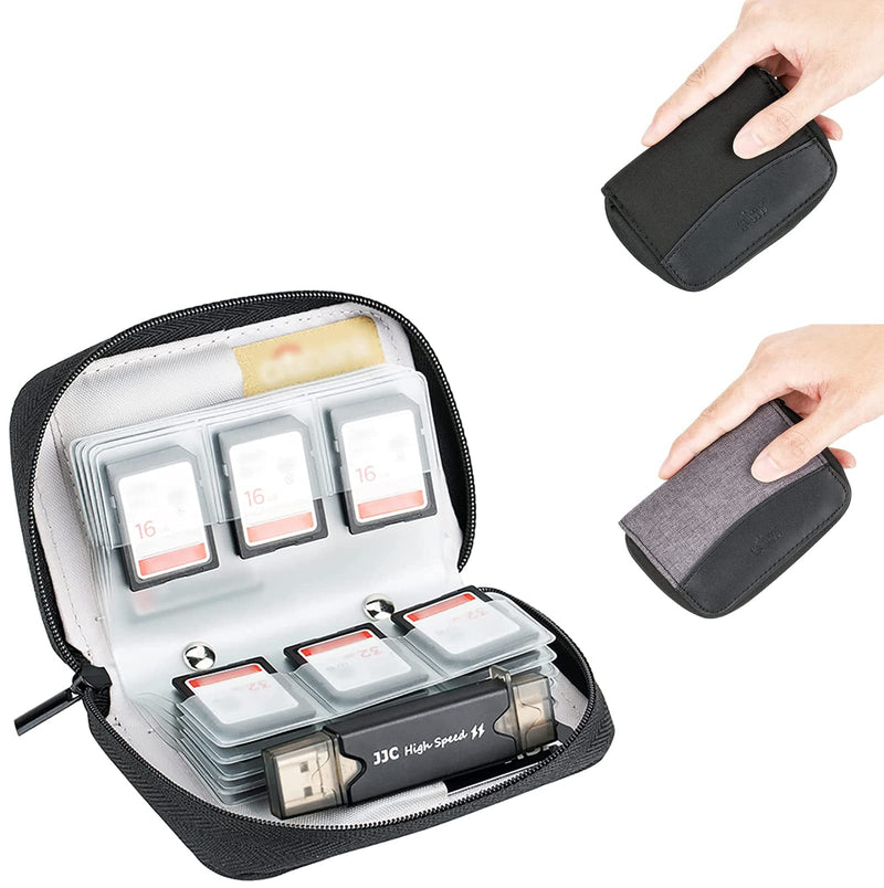 [Australia - AusPower] - (24 SD + 4 CF) 28 Slots Memory Card Case Holder with Labels, SD Card Wallet Storage for 24 SD SDXC SDHC Cards + 4 CF XQD Cards, Portable Carrying Cases Organizer with Number Sticker - Grey + Black 