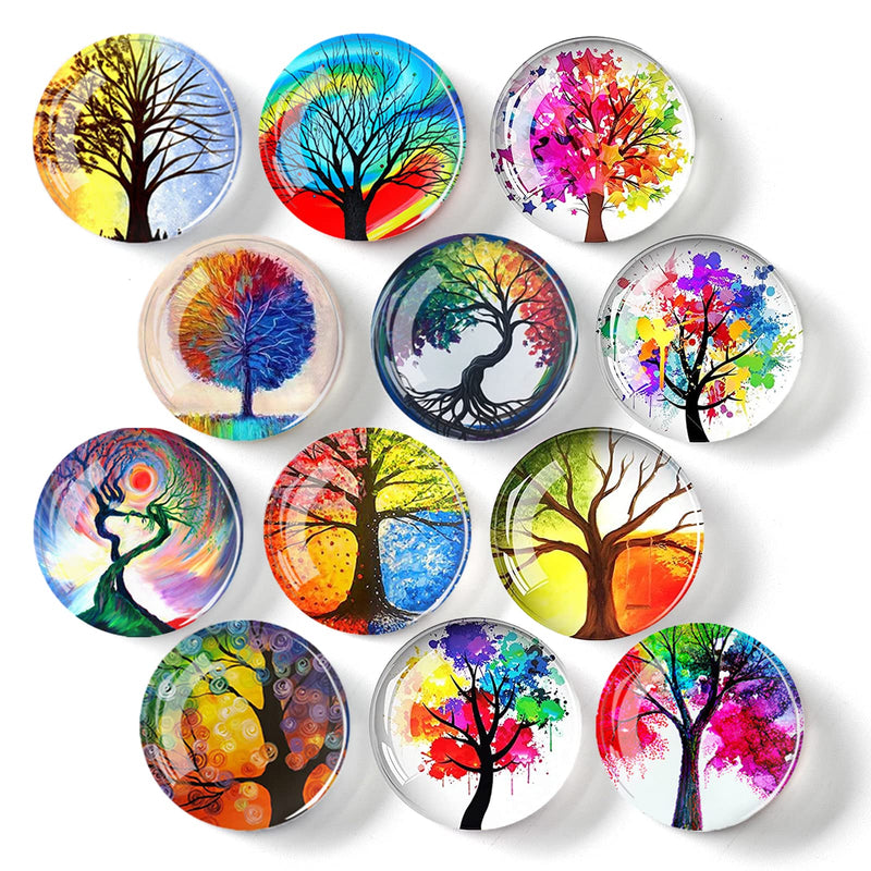 [Australia - AusPower] - 12Pcs Refrigerator Strong Magnet Life Tree Fridge Magnet Glass Fridge Magnet Decoration Whiteboard Dishwasher Kitchen Office Cabinet Home Decoration Travel Souvenirs 