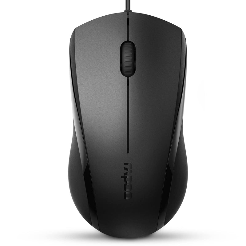 [Australia - AusPower] - RAPOO Silent Wired Mouse, 1000 DPI 5ft Cord Quiet Button Optical Computer Mouse, Left Right Hand Use, for Laptop Chromebook Mac Notebook, Matte Black 