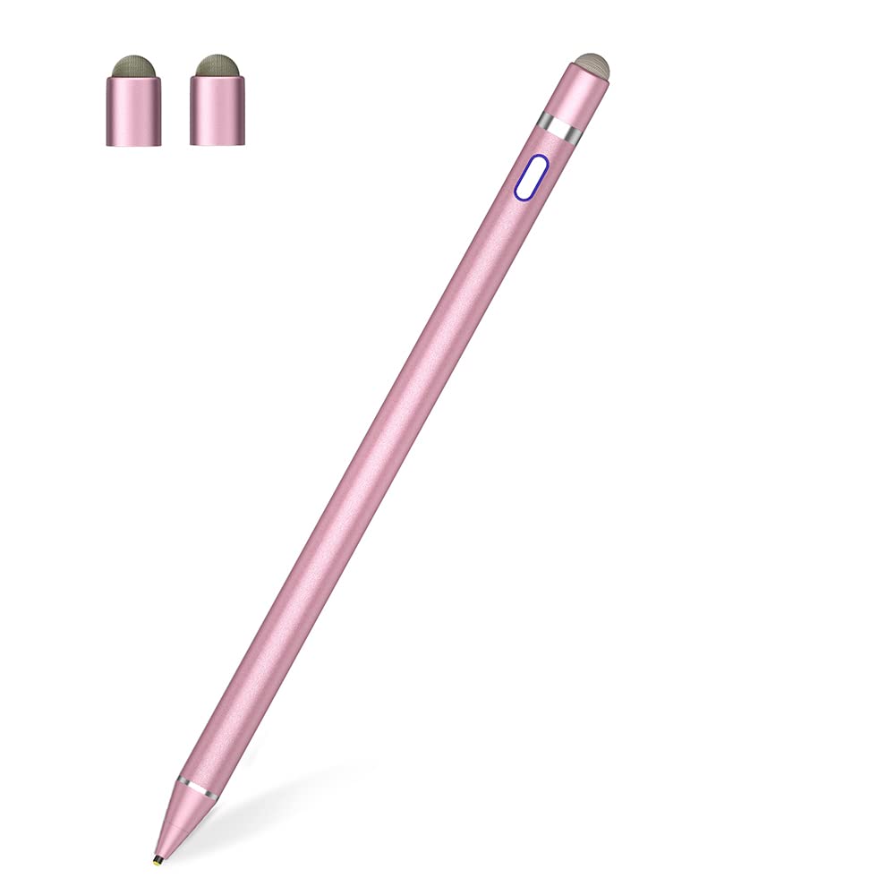 [Australia - AusPower] - Active Stylus Digital Pen for Touch Screens with 2 Replaceable Magnetic Pen Caps, Support iOS & Android Smartphone Tablet Pink 