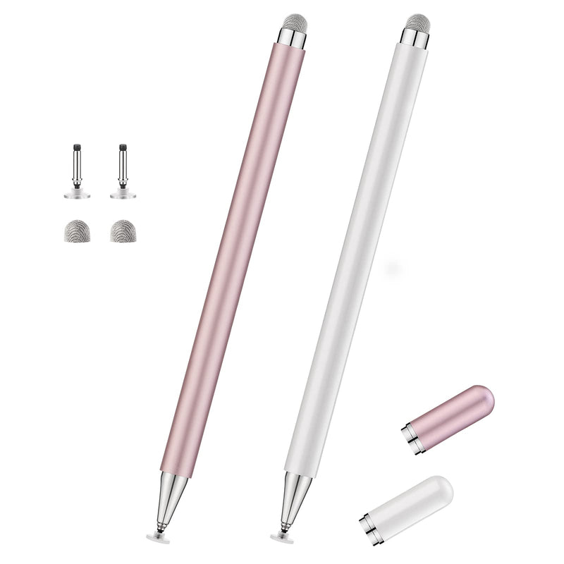 [Australia - AusPower] - Stylus Pens for iPad, Touch Screen Stylus High Sensitivity Disc & Fiber Tip Universal Stylus with Magnetic Cap Compatible with iPad, iPhone, Tablets 2Pcs White & Rosegold 