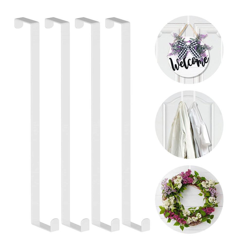 [Australia - AusPower] - Booda Brand Over The Door Hooks 14-'', 4 Pack Upgraded Widen Hanger Hook Fits 1-3/4-'' & 1-3/8-''Door Widths, Z-Shaped Wreath Sturdy for Hanging Wreaths, Hats, Clothes (White) White 