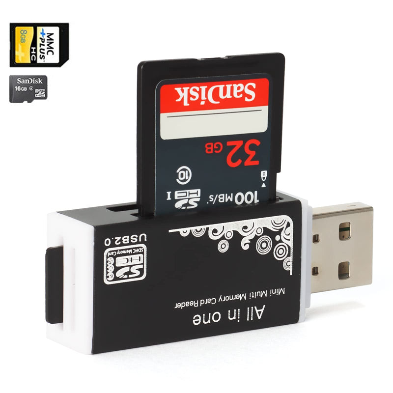 [Australia - AusPower] - USB SD Card Reader for PC, Micro SD Card to USB Adapter, Card Reader for Camera Memory Card Reader, Wansurs 5 in 1 Card Reader for Laptop (Black) Black 