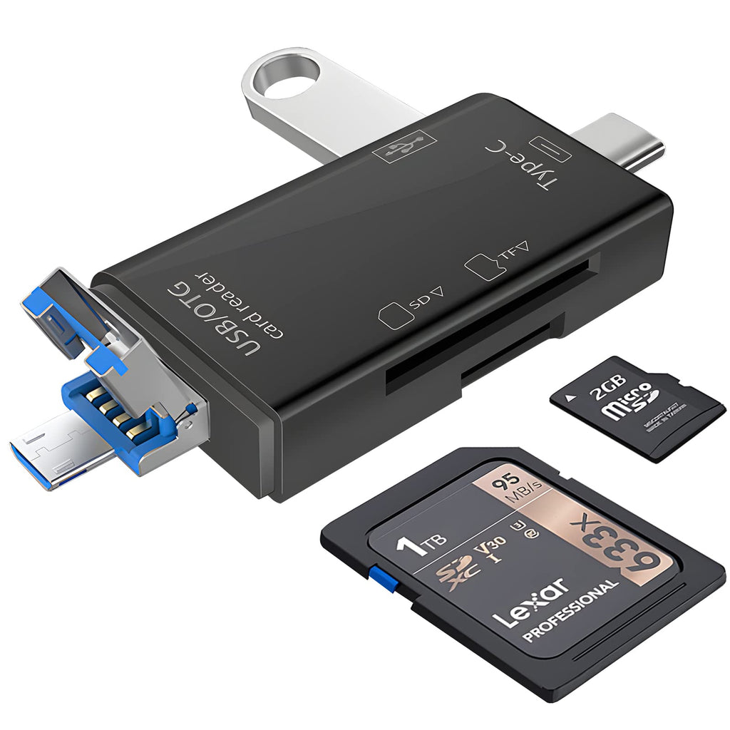 [Australia - AusPower] - Micro SD Card Reader for Android, Micro SD Card to USB Adapter, USB C SD Card Reader for Camera Memory Card Reader, Wansurs 6 in 1 SD Card Reader (Black) Black 