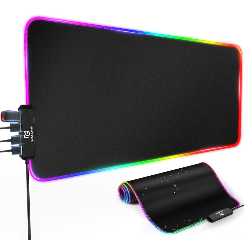 [Australia - AusPower] - Gimars RGB Gaming Mouse Pad with 4 USB Hubs, 15 LED Light Modes Mouse Pad, Extra Large，Non-Slip Rubber Base, Waterproof Desk Pad for Desk Laptop Computer, PC Games, Office Black-RGB+Usb Port 