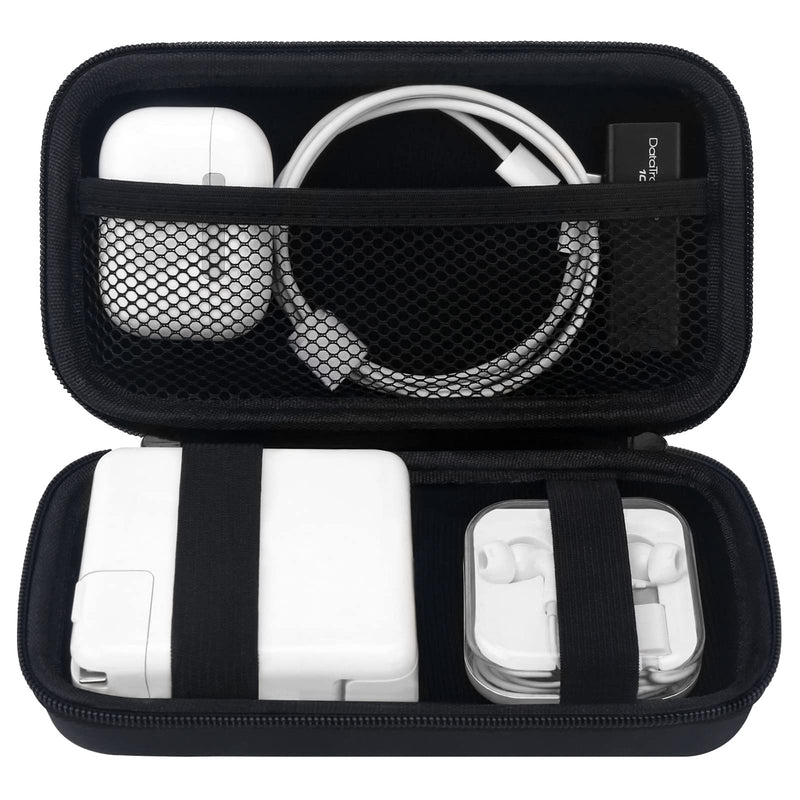 [Australia - AusPower] - Elonbo Hard Electronics Accessories Travel Case Bag for MacBook Air Pro Charger iPhone 13 / 13 Pro Charger USB Hub, Extra Mesh Pocket Fits Charging Cable Cord Power Adapter Hard Drive, Black+ Black 