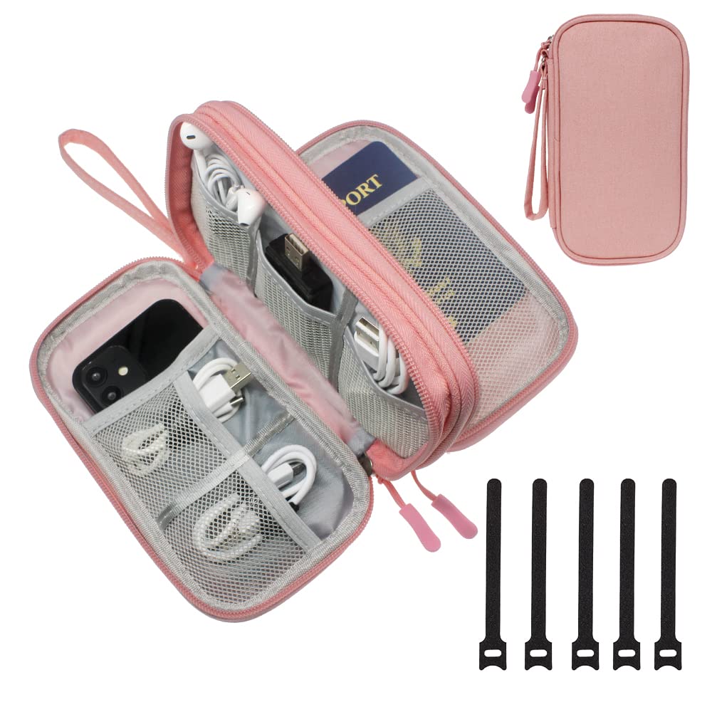 [Australia - AusPower] - DDgro Electronics Organizer for Woman Travel Hard Drive Cables Cords Powerbank Packing Case Tech Accessories Pouch (Small, Pink) Small 