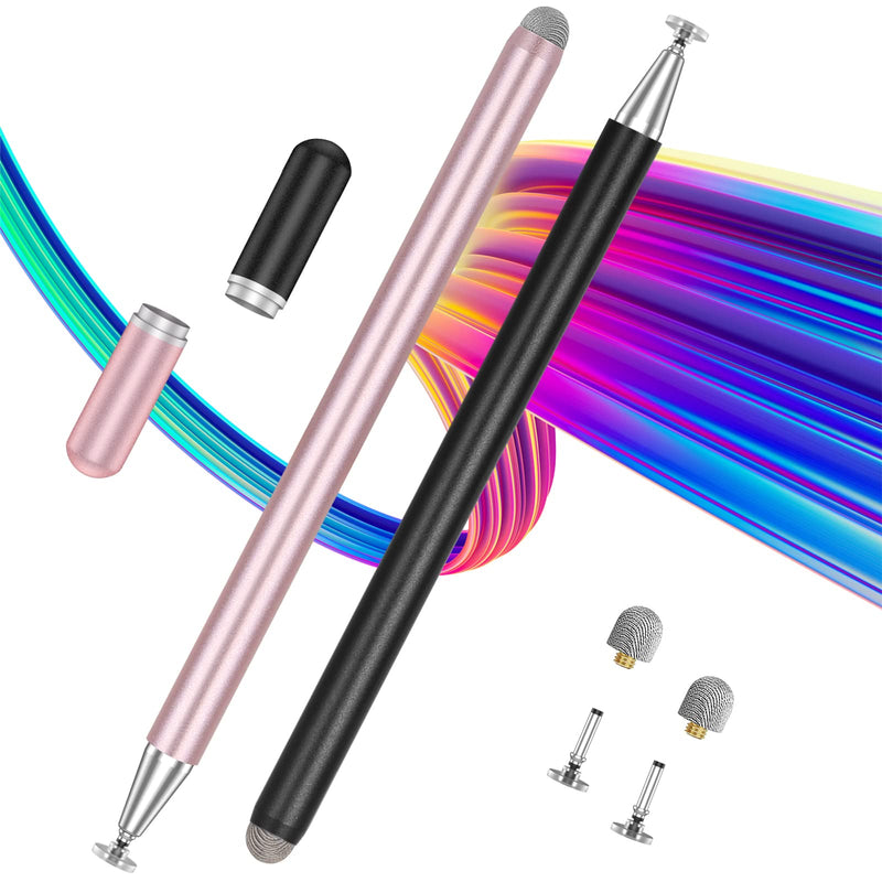 [Australia - AusPower] - Stylus Pen for iPad (2 Pcs), Universal Stylus Pencil with Magnetic Cap, Compatible with All Touch Screens Black&Rose Gold 