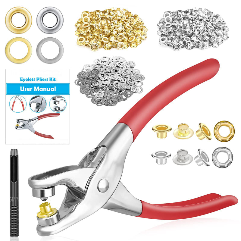 [Australia - AusPower] - 803Pcs Grommet Eyelet Pliers Kit, 1/4 Inch 6mm Grommet Tool Kit with 800 Metal Eyelets with Washers in Gold and Silver, Eyelet Grommets, Portable Grommet Hand Press kit for Leather/Belt/Shoes/Cloths 803pcs 1/4 Inch 