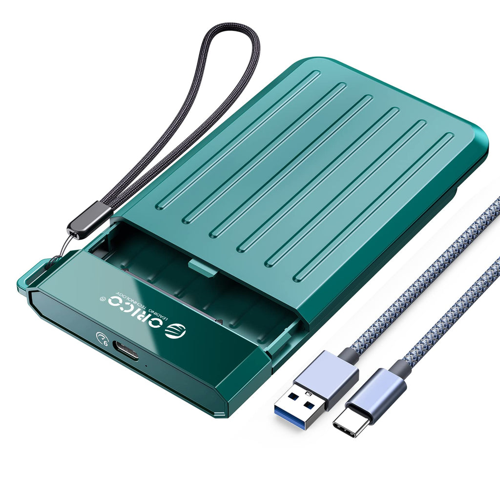 [Australia - AusPower] - ORICO 2.5'' Hard Drive Enclosure,USB 3.2 Gen 2 to SATA III 6Gbps HDD Enclosure with Upgraded USB C Cable for 7 9.5mm WD Seagate Toshiba Samsung SSD HDD on Business Travel,Green[M25C3] 