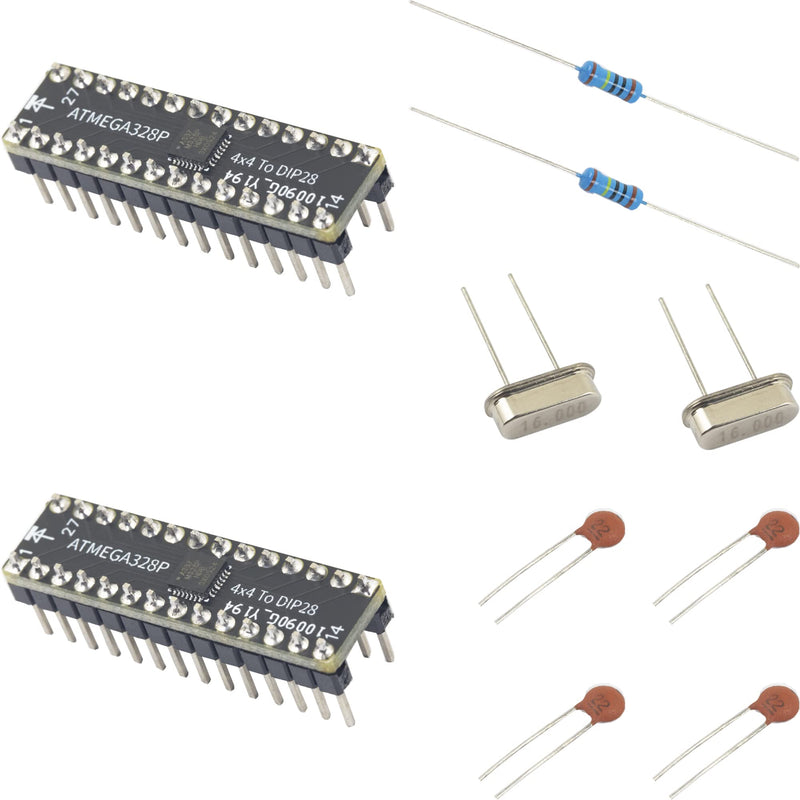 [Australia - AusPower] - naughtystarts 2pcs ATMEGA328 with UNO R3 Bootloader ATMEGA32P 4x4 SMD to DIP28 and 16MHz 1M Res 2pcs Caps Kit ATMega328 4x4 and 16M Kit (2pcs) 