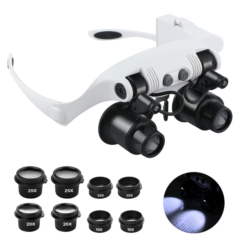 [Australia - AusPower] - Head Magnifying Glasses with Lenses 10x 15x 20x 25x, Ideal for Jewelry, Eyelash Extensions, Soldering, Craft, Cross Stitch Black&white 