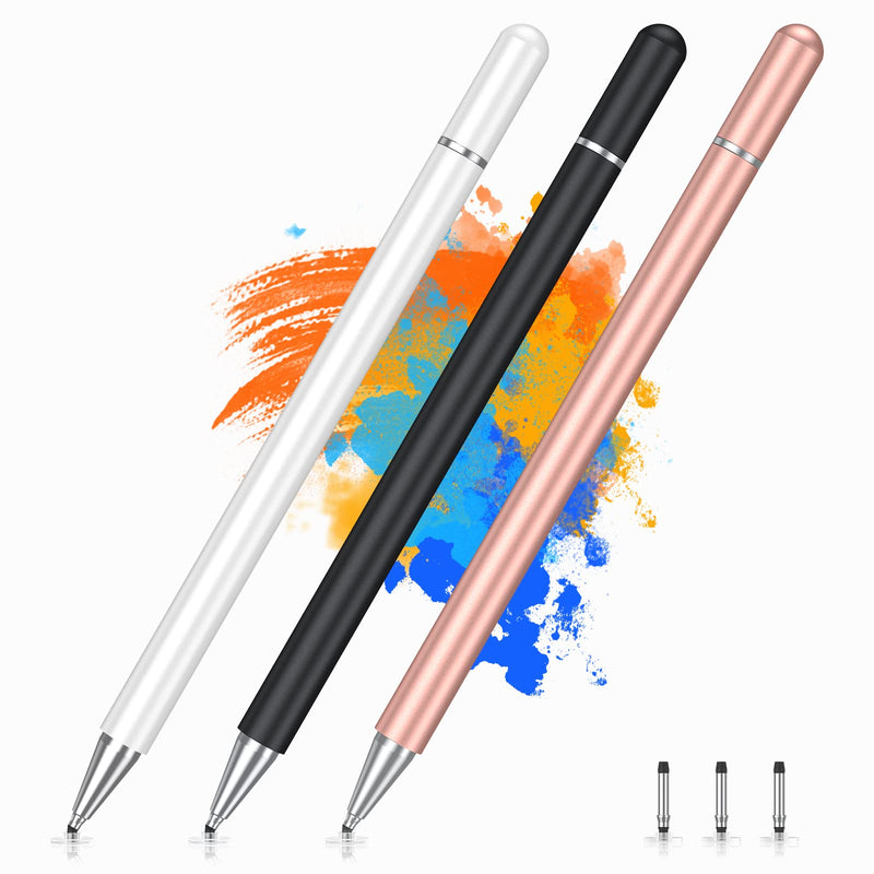[Australia - AusPower] - Stylus Pens for Touch Screens(3 Pcs), High Precision Magnetic Disc Universal Stylus Pen for iPad Compatible with Apple/iPhone/iPad/Android/Microsoft Tablets and All Capacitive Touch Screens Black/Rose/White 