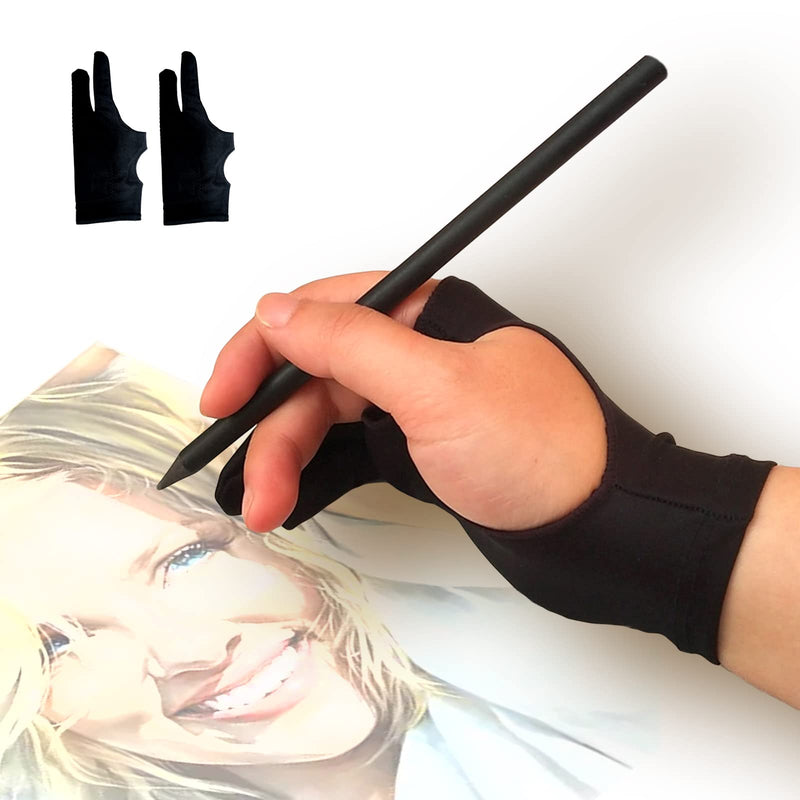 [Australia - AusPower] - Drawing Glove, 3-Layer Palm Rejection Digital Art Glove for Graphic Tablet, Artist Gloves with Two Fingers for iPad, Paper Sketching, Smudge Guard (2 PCS, Lager) 